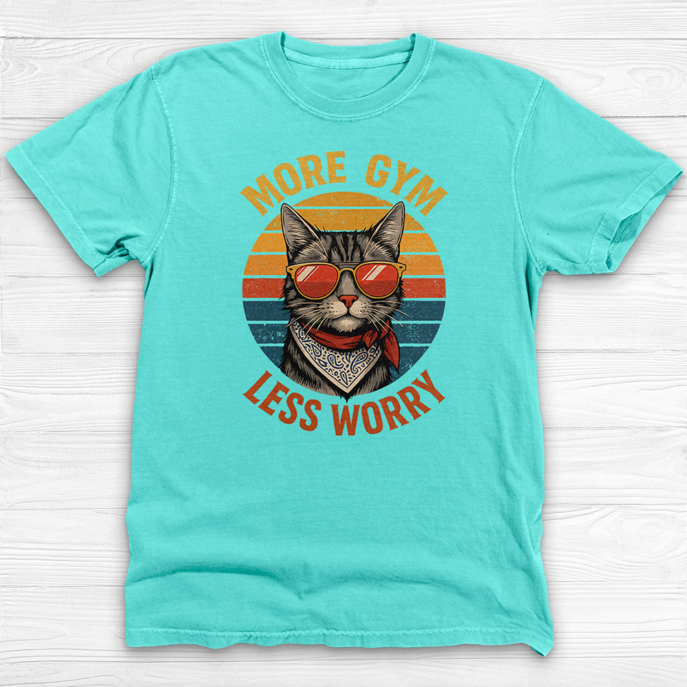 More Gym Less Worry Retro Cat Workout Shirt Or Pump Cover-T-Shirt-Gym Classics