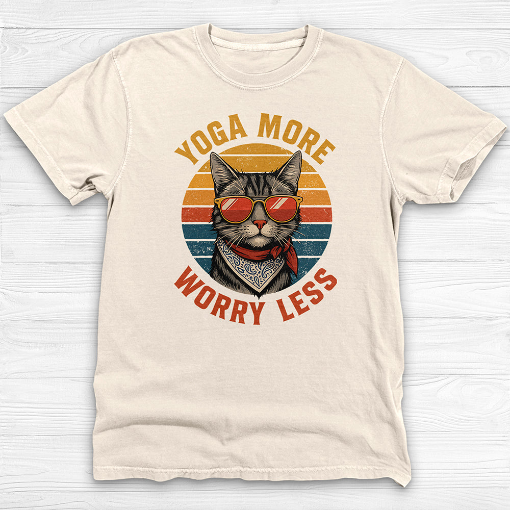 Yoga More Worry Less Retro Cat Graphic T-Shirt-T-Shirt-Gym Classics