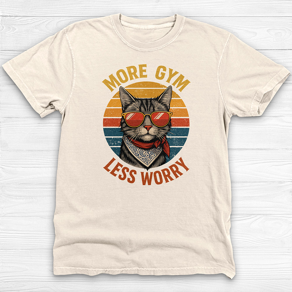 More Gym Less Worry Retro Cat Workout Shirt Or Pump Cover-T-Shirt-Gym Classics