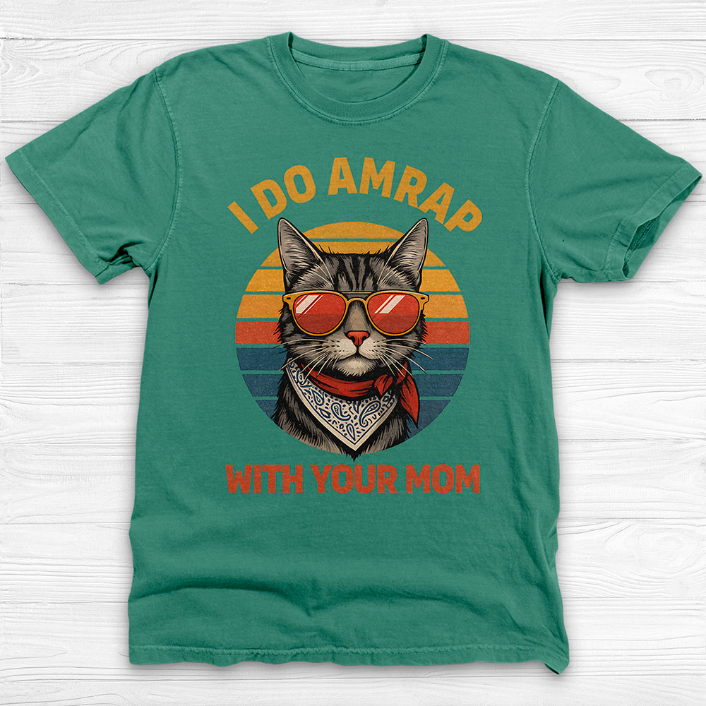 Trash Talking Cool Cat Gym Tee, I Do AMRAP with Your Mom-T-Shirt-Gym Classics