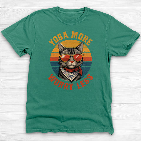 Yoga More Worry Less Retro Cat Graphic T-Shirt