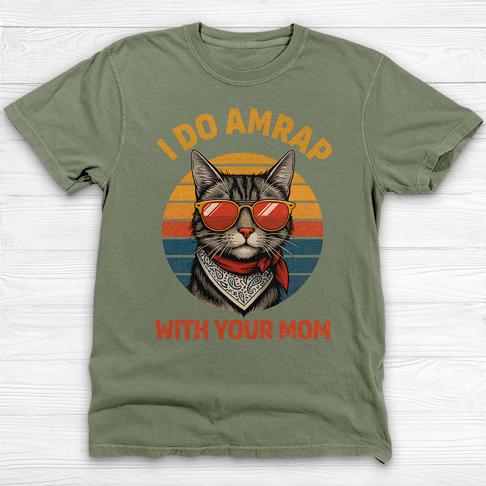 Trash Talking Cool Cat Gym Tee, I Do AMRAP with Your Mom-T-Shirt-Gym Classics