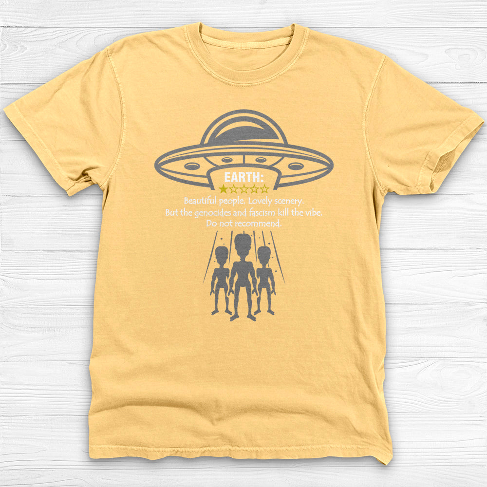 Earth Review Alien T-Shirt , Funny Social Commentary Sci-Fi Tee-T-Shirt-Gym Classics