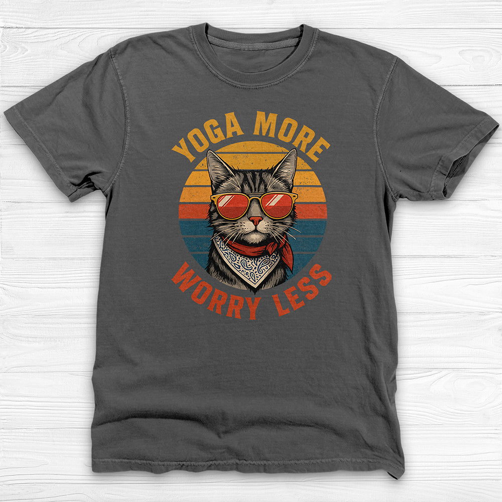 Yoga More Worry Less Retro Cat Graphic T-Shirt-T-Shirt-Gym Classics