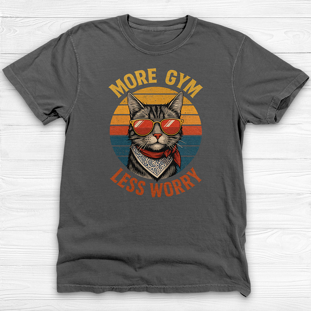 More Gym Less Worry Retro Cat Workout Shirt Or Pump Cover-T-Shirt-Gym Classics