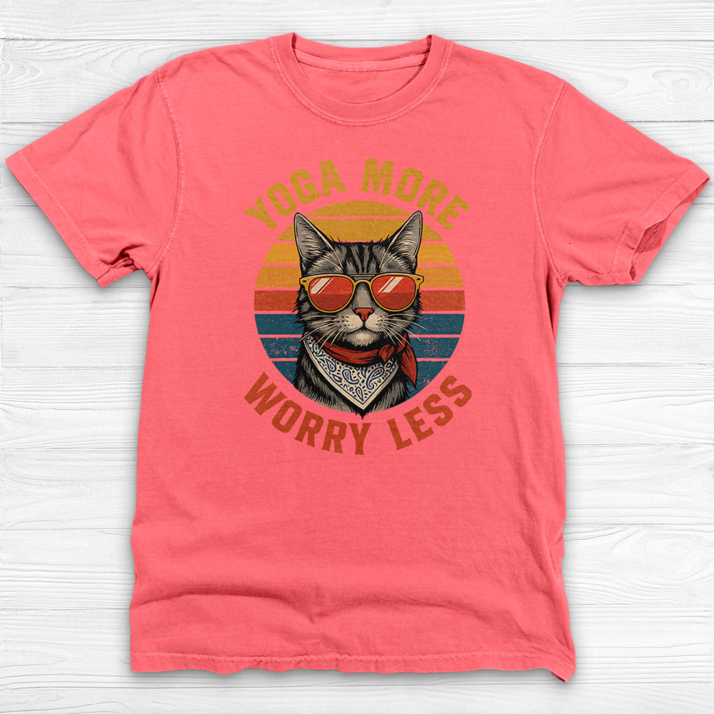 Yoga More Worry Less Retro Cat Graphic T-Shirt-T-Shirt-Gym Classics
