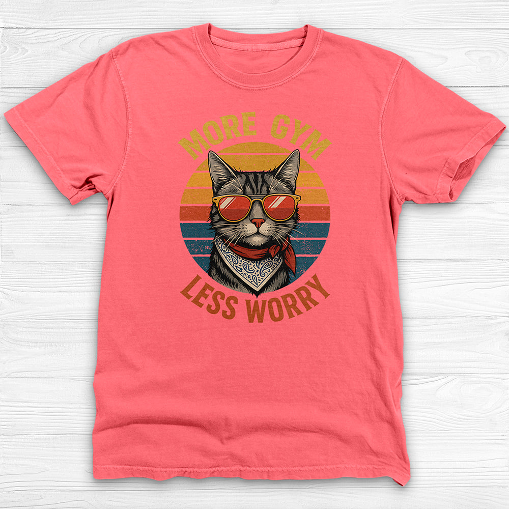 More Gym Less Worry Retro Cat Workout Shirt Or Pump Cover-T-Shirt-Gym Classics