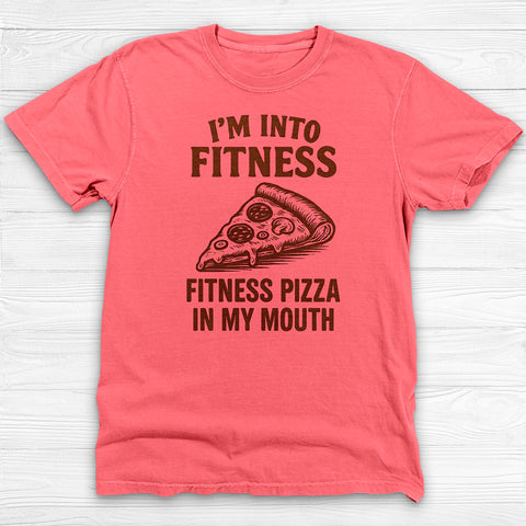 Funny Pizza Fitness Shirt, “Fitness Pizza in My Mouth” Gym Tee