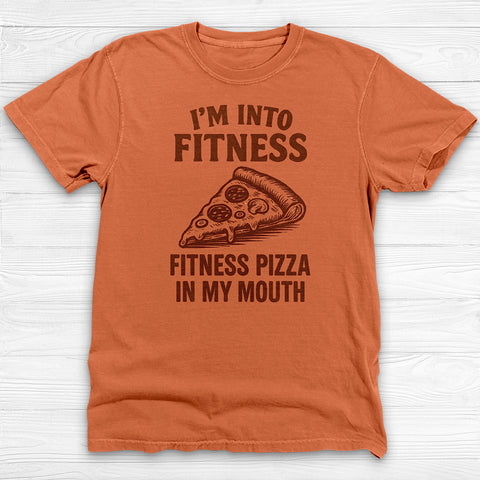 Funny Pizza Fitness Shirt, “Fitness Pizza in My Mouth” Gym Tee
